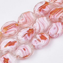 Misty Rose Glass Beads Strands, Faceted, Oval, Misty Rose, 16x12x7.5mm, Hole: 1mm, about 50pcs/strand, 31.50''(80cm)