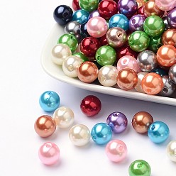 Couleur Mélangete Perles acryliques colorées, style de perle d'imitation, ronde, couleur mixte, 10mm, trou: 2 mm, environ 1000 pcs / 500 g