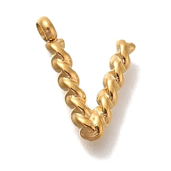 Letter V Вакуумное покрытие pvd 304 подвески из нержавеющей стали, реальный 18 k позолоченный, буквенное очарование, Буква V, 13x10x3 мм, отверстие : 1.8 мм