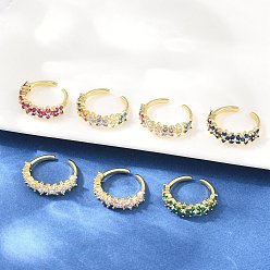 Настоящее золото 18K Открытые кольца манжеты из латуни с микропаве и кубическим цирконием, цветок, стойки покрытие, долговечный, без кадмия и без свинца, реальный 18 k позолоченный, 6.5 мм, размер США 7 1/4 (17.5 мм)