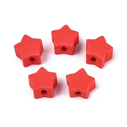 Red Independence Day Handmade Polymer Clay Beads, Star, Red, 8~9x8.5~9.5x4~5mm, Hole: 2mm
