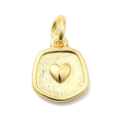 Настоящее золото 18K Латунь прелести, плоско-круглые с сердцем, долговечный, стойки покрытие, с целью перехода в кольце, реальный 18 k позолоченный, 10x9x2 мм, отверстие : 3 мм