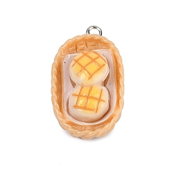 Персиковый Слойка Непрозрачные подвески смолы, имитация еды, желток, с платиновыми железными петлями, розовые, 30x18x12 мм, отверстие : 2 мм