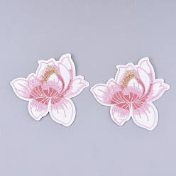 Colorful Computerized Embroidery Cloth Iron on/Sew on Patches, Appliques, Costume Accessories, Flower, Pink, 82x85x1.5mm