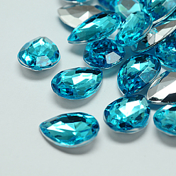 Небесно-голубой Акриловые стразы - кабошоны , заостренный назад и граненый, слеза, голубой, 30x20x7.5 мм, около 100 шт / упаковка