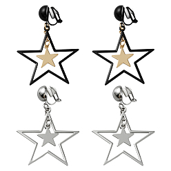 (52) Непрозрачная лаванда 2 пары 2 цвета латунные клипсы, серьги-подвески с железными звездами для женщин, разноцветные, 55.5x38 мм, 1 пара / цвет