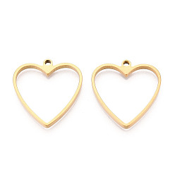 Сердце 201 подвески из нержавеющей стали, реальный 18 k позолоченный, ионное покрытие (ip), сердце, 31.5x30x3 мм, отверстие : 2.2 мм