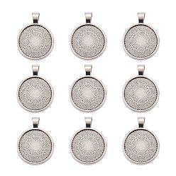 Antique Silver Tibetan Style Alloy Pendant Cabochon Settings, Plain Edge Bezel Cups, Cadmium Free & Nickel Free & Lead Free, Flat Round, Antique Silver, Tray: 25mm, 36x28x3mm, Hole: 4mm, about 195pcs/1000g