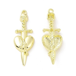 Light Gold Стойки подвески обшивки сплава, без кадмия и без свинца, череп и сердце и меч, золотой свет, 44x15x5 мм, отверстие : 1.8 мм