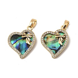 Bowknot Латунные микропаве прозрачные подвески с фианитом, сердце прелести, с Пауа оболочке, реальный 18 k позолоченный, бантом, 18x16x3 мм, отверстие : 4.5x2 мм