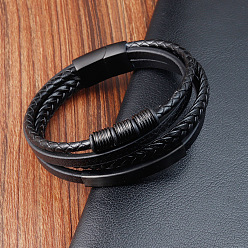 Negro Pulseras de imitación de cuero para hombre, pulseras de varias vueltas, negro, negro, 8.27 pulgada (21 cm)