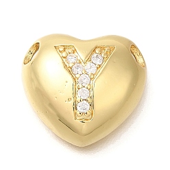 Letter Y Стойка металлическая латунная микропрофилированная кубическая циркония подвески, без кадмия и без свинца, сердце с подвесками в виде буквы az, реальный 18 k позолоченный, Письмо Y, 14.5x16x6 мм, отверстие : 3 мм