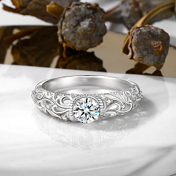 Платина Плоские круглые латунные кольца с микропаве и прозрачным фианитом на палец, платина, размер США 10 (19.8 мм)