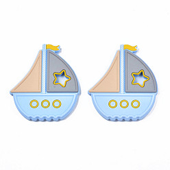 Light Sky Blue Food Grade Eco-Friendly Silicone Focal Beads, Boat, Light Sky Blue, 90x78.5x8.5mm, Hole: 14x17mm