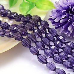 Средний Фиолетовый Граненый овальной имитация австрийских кристаллов нити шарик, класс AAA, средне фиолетовый, 9x6 мм, отверстие : 0.7~0.9 мм, около 45 шт / нитка, 15.7 дюйм