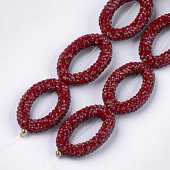 Dark Red Handmade Polymer Clay Rhinestone Bead Frames, Oval, Crystal, Dark Red, 32~33x21~22x6mm, Hole: 1mm, Inner Diameter: 20~21x9~10mm