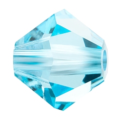 60000 Aquamarine Хрустальные бусины preciosa®, чешский хрусталь, биконус(451 69 302 рондель), 60000 аквамарин, 4 мм, отверстие : 0.8 мм