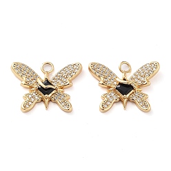 Golden Rack Plating Brass Micro Pave Cubic Zirconia Pendants, Long-Lasting Plated, Cadmium Free & Lead Free, Butterfly, Golden, 17x21.5x5mm, Hole: 2mm