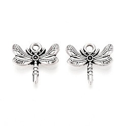Античное Серебро Сплавочные подвески тибетского стиля, стрекоза, без кадмия и без свинца, античное серебро, 16x17x3.1 мм, отверстие : 2 мм