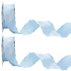 Light Blue 2 Rolls Polyester Ruffled Ribbon for Sewing Decoration, Light Blue, 1-5/8 inch(40mm)