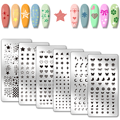 Звезда Шаблоны для нейл-арта своими руками из нержавеющей стали, шаблонный инструмент, прямоугольные, звезда, 12x6 см, 6 листов / комплект