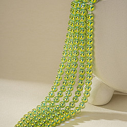 Зеленый газон Гальванические прозрачные стеклянные бусины, круглые, с покрытием AB цвета, зеленый газон, 6 мм, отверстие : 1.2 мм, около 70 шт / нитка