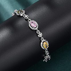 Разноцветный Браслеты-цепочки из овальной латуни с микропаве из кубических цирконий для женщин, платина, стойки покрытие, долговечный, без кадмия и без свинца, красочный, 7-1/4 дюйм (18.5 см)