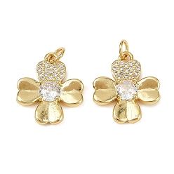 Настоящее золото 18K Латунные микро проложить кубического циркония подвески, клевер амулеты, без кадмия и без свинца, стойки покрытие, долговечный, с целью перехода в кольце, реальный 18 k позолоченный, 18.5x16x4 мм, отверстие : 3.5 мм
