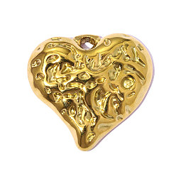 Настоящее золото 18K Текстурированные 304 подвески из нержавеющей стали, шарма сердца, ионное покрытие (ip), долговечный, реальный 18 k позолоченный, 23x21 мм, отверстие: 2.40 мм