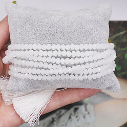 Белый Браслеты из стеклянных бусин для женщин, ronud, с кисточкой, граненые, белые