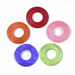 Mixed Color Spray Painted Freshwater Shell Pendants, Donut, Mixed Color, 50x3mm, Hole: 23.5mm