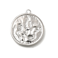Платина Латунные подвески, плоский круг с подвесками в виде единорога, платина, 14x12x3 мм, отверстие : 2 мм