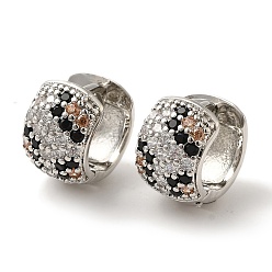 Платина Серьги-кольца из латуни с микропаве и прозрачным фианитом, без кадмия и без свинца, долговечный, платина, 12x8.5 мм