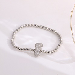 Letter F Женские браслеты из латуни с микропаве из прозрачных кубических цирконий, буквы, платина, Буква F, 6.69 дюйм (17 см)