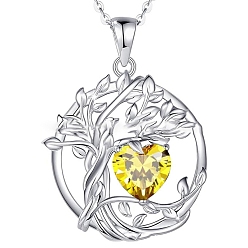 Желтый 925 двухслойное ожерелье из стерлингового серебра, двенадцать подвесок с камнями-талисманами, древо жизни, платина, желтые, 16.14~19.69 дюйм (41~50 см)