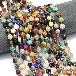 Смешанные камни Натуральные и синтетические, смешанные драгоценный камень бисер пряди, граненый шестиугольный разрез, плоско-круглые, с бисером, смешанные окрашенные и неокрашенные, 8~8.5x5 мм, отверстие : 0.8 мм, около 36 шт / нитка, 15.16''~15.24'' (38.5~38.7 см)