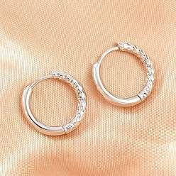 Silver Brass Huggie Hoop Earrings, Round, Rack Plating, Long-Lasting Plated, Cadmium Free & Lead Free, Silver, 17x2.5mm