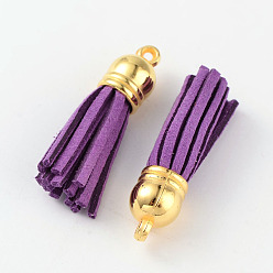 Blue Violet Suede Tassels, with CCB Plastic Findings, Nice for DIY Earring or Cell Phone Straps Making, Golden, Blue Violet, 38x10mm, Hole: 2mm