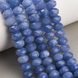Bleu Bleuet Rangs de perles de jade blanc naturel teintées et facettées, rondelle, bleuet, 9.5~10x7.5~8.5mm, Trou: 1mm, Environ 47~50 pcs/chapelet, 14.76~15.16'' (37.5~38.5 cm)