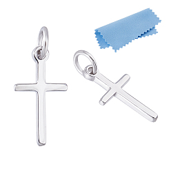 Платинированный 2шт 925 серебряные религиозные кресты-талисманы, с 925 штампами и кольцами для прыжков, родий, с замшевой тканью из поликарбоната квадратной серебряной полировальной салфеткой, Реальная платина, 1 мм, отверстие : 14.5x7.5x1 мм