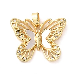 Golden Brass Micro Pave Clear Cubic Zirconia with Acrylic Pendants, Butterfly Charms, Golden, 18x22x3mm, Hole: 3x4.5mm