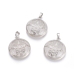 Хрусталь Природного кварца хрустальных подвесок, с латунной фурнитурой платинового цвета, квартира с рукой хамсы/рукой мириам, 31x27.5x8.5 мм, отверстие : 6.5x4 мм