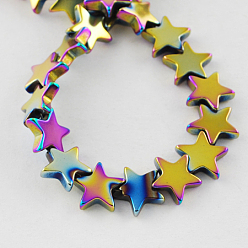 Multi-color Plated Non-magnetic Synthetic Hematite Beads Strands, Grade A, Star, Multi-color Plated, 8x8x2mm, Hole: 1mm, 70pcs/strand, 15.5 inch