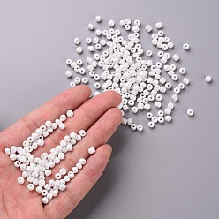 White Glass Seed Beads, Opaque Colors Lustered, Round, White, 4mm, Hole: 1.5mm, about 4500pcs/pound