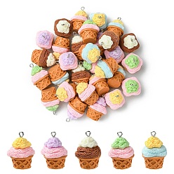 (52) Непрозрачная лаванда 30 шт. 5 подвески из цветной смолы в виде мороженого, с платиновым железным обручем, разноцветные, 29x22x23 мм, отверстие : 2 мм, 6 шт / цвет