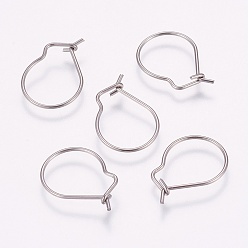 Stainless Steel Color Tarnish Resistant 304 Stainless Steel Hoop Earrings, Stainless Steel Color, 19x13x0.7mm