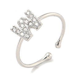 Letter W Латунные открытые манжеты для женщин, с кубического циркония, без кадмия и без свинца, долговечный, буквы, Буква W, внутренний диаметр: 17.5 мм, Письмо: 7x8 мм