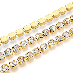Кристалл Цепочки из стразов, латунь , горный хрусталь чашка цепи, с катушкой, золотой цвет покрытием, кристалл, 6 мм, Около 10 ярдов / рулон
