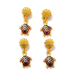 Red Rack Plating Alloy Enamel European Dangle Charm, Large Hole Pendant, Cadmium Free & Lead Free, Tortoise with Shell, Matte Gold Color, Red, 25mm, Tortoise: 15x10.5x3.5mm, Hole: 4mm