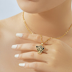 Золотой Модные латунные паве зеленые и прозрачные кубические цирконии ожерелья с подвеской в виде головы леопарда, идеально подходит для повседневной носки, золотые, 15.75 дюйм (40 см)